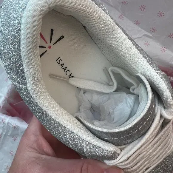 Isaac Mizrahi Glitter Sneakers Casual sz 5.5 Low-Top Lace-Up Womens Shoes Silver - Picture 7 of 10